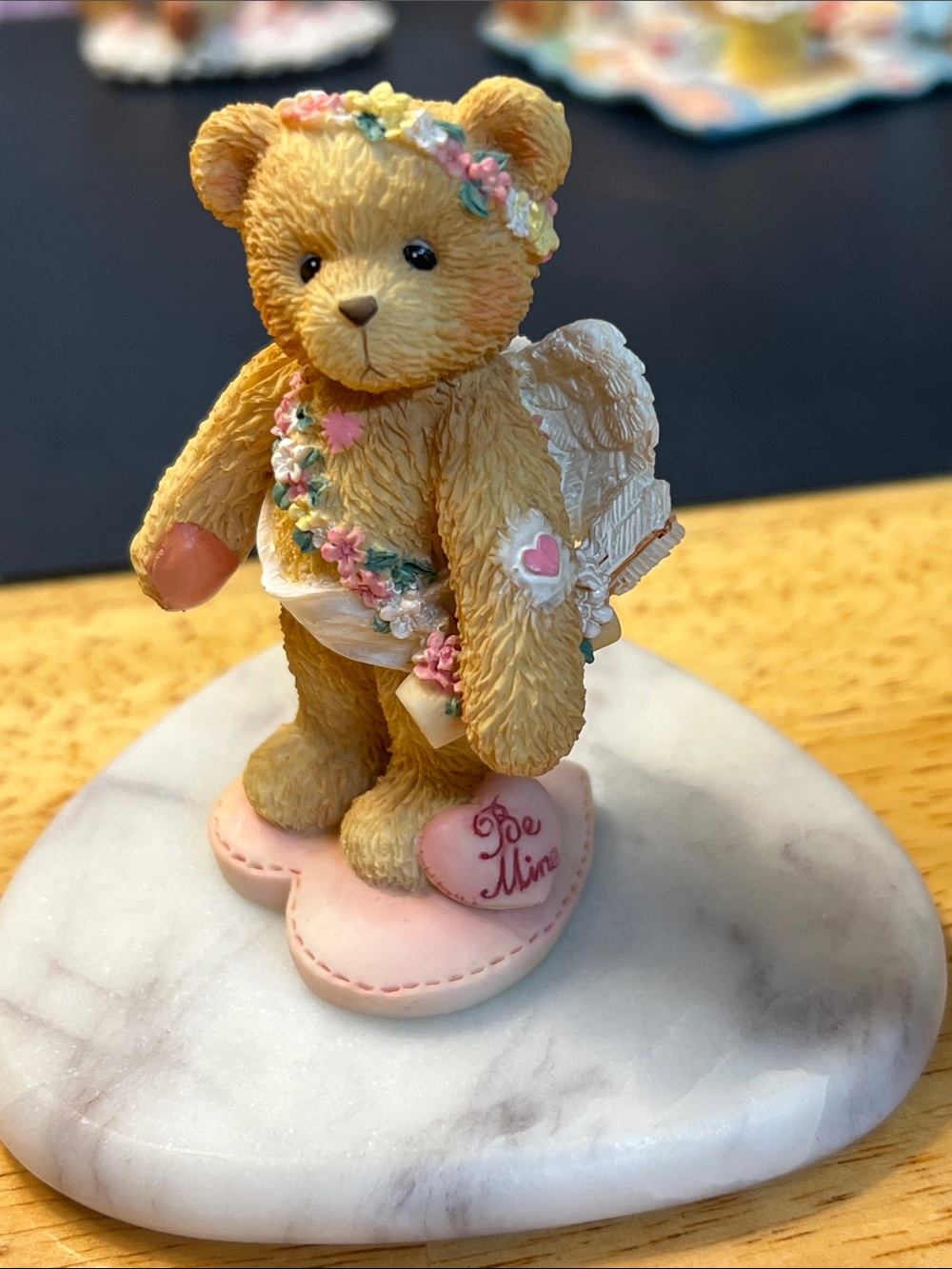 Enesco Tan Bear Figurine with Pink and White Accents